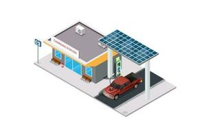 Vector isometric charging station with comfortable waiting area. Suitable for Diagrams, Game Asset, And Other asset