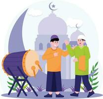 musulmán hombre saludar cada otro en eid Alabama adha día ilustración vector