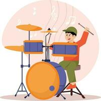 Boy Practicing Drum Illustration vector