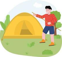 Man Is Putting Up The Tent Illustration vector