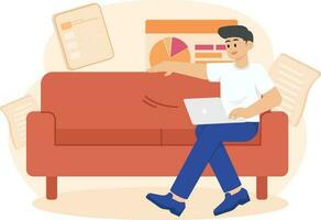 un hombre a trabajo relajante en el sofá ilustración vector