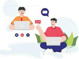 Man Discussion Via Video Call Illustration vector