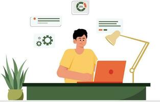 Man Is Fixing Problem In Laptop Illustration vector
