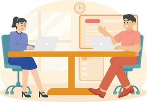 A Man And Woman Discussing About Work Illustration vector