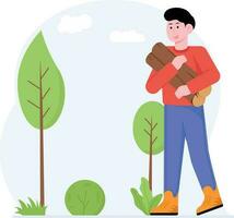 Man Carrying Firewood For Camping Illustration vector