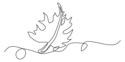 Maple leaf line art. One continuous line drawing abstract leaf isolated vector object on white background