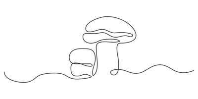 Mushrooms line art. One continuous line drawing abstract leaf isolated vector object on white background