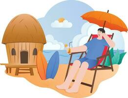 Man Enjoying Summer Vacation Illustration vector