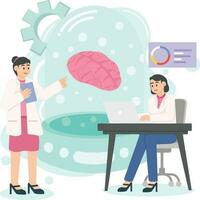 Two Women Discussing Artificial Intelligence Brain Research Illustrationwoman,discuss, work vector