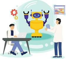 Two Men Doing Research on Artificial Intelligence Robots Illustration vector