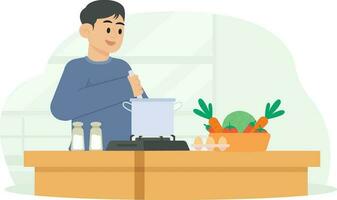 A Man Who Is Stirring Food Illustration vector