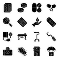 Pack of Pharmaceutical Solid Icons vector