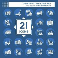 icono conjunto construcción vehículos relacionado a construcción maquinaria símbolo. largo sombra estilo. sencillo diseño editable. sencillo ilustración vector