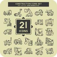 Icon Set Construction Vehicles. related to Construction Machinery symbol. hand drawn style. simple design editable. simple illustration vector