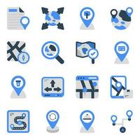 paquete de iconos planos de mapa y gps vector