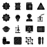 Pack of Lab Apparatus Solid Icons vector