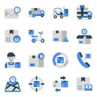 paquete de iconos planos de logística y envío vector