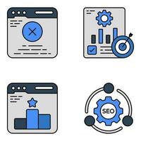 paquete de seo y sitio web plano contorno íconos vector