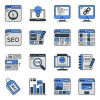 Pack of Search Engine Optimization Flat Outline Icons vector