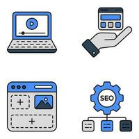 Pack of Seo and Analytics Flat Outline Icons vector