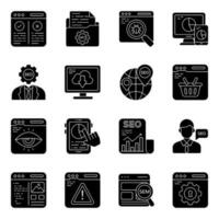 Pack of Seo and Data Solid Icons vector