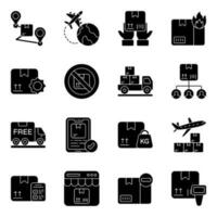 Pack of Logistic and Cargo Solid Icons vector