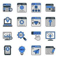 Pack of Seo and Ui Flat Outline Icons vector