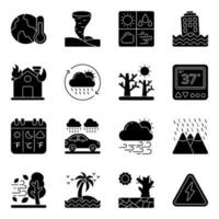 Set of Weather Prediction Solid Icons vector