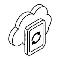 Arrows inside smartphone with cloud, icon of cloud mobile sync vector