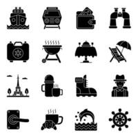 Pack of Travel and Trip Solid Icons vector