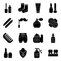 Pack of Makeup Accessories Solid Icons vector