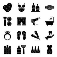 Pack of Makeup and Cosmetic Solid Icons vector