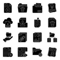 Pack of Files and Folders Solid Icons vector