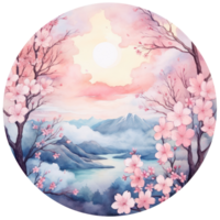 Watercolor frame with sakura flowers. Illustration AI Generative png