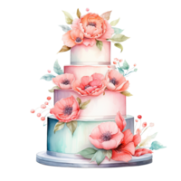 Aquarell Hochzeit Kuchen. Illustration generativ ai png