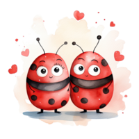 Cute watercolor ladybug couple. Illustration AI Generative png