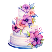 Aquarell Hochzeit Kuchen. Illustration generativ ai png