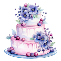 Watercolor Wedding Cake. Illustration Generative AI png