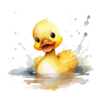 Cute watercolor baby duck. Illustration AI Generative png