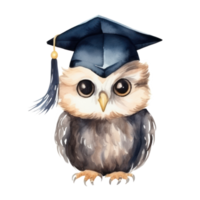 Watercolor owl in graduation cap. Illustration AI Generative png