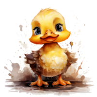 mignonne aquarelle bébé canard. illustration ai génératif png