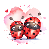 Cute watercolor ladybug couple. Illustration AI Generative png