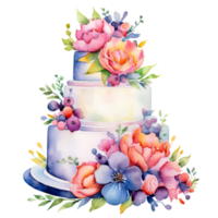 Watercolor Wedding Cake. Illustration Generative AI png
