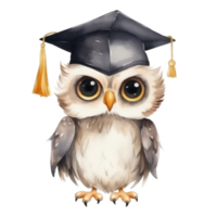 Watercolor owl in graduation cap. Illustration AI Generative png