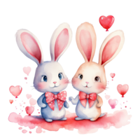 Cute watercolor bunny couple. Illustration AI Generative png