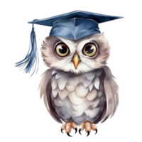 Watercolor owl in graduation cap. Illustration AI Generative png