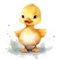 mignonne aquarelle bébé canard. illustration ai génératif png