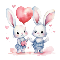 Cute watercolor bunny couple. Illustration AI Generative png