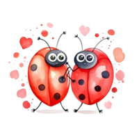 Cute watercolor ladybug couple. Illustration AI Generative png