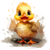 Cute watercolor baby duck. Illustration AI Generative png